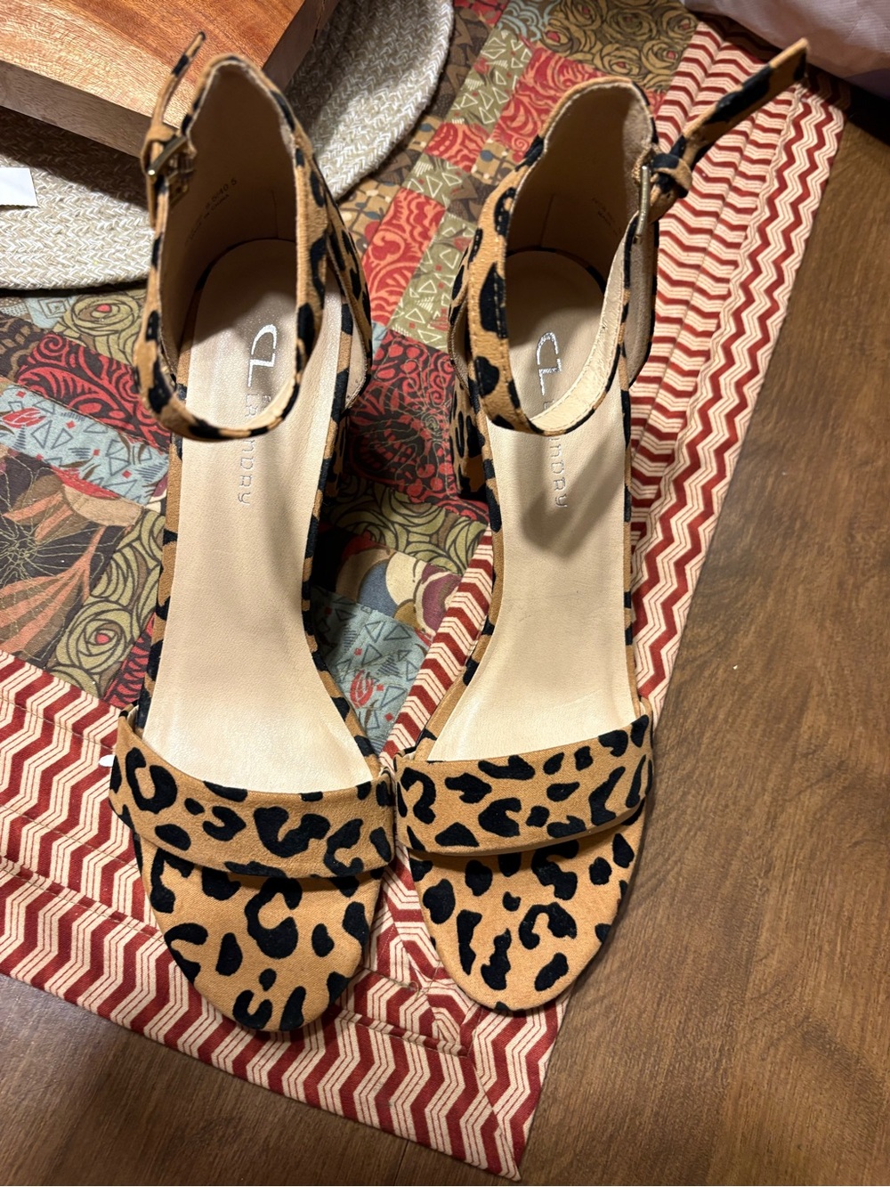 CL by Laundry Leopard Print Block Heel Sandals - Tan and Black - Picture 4 of 8